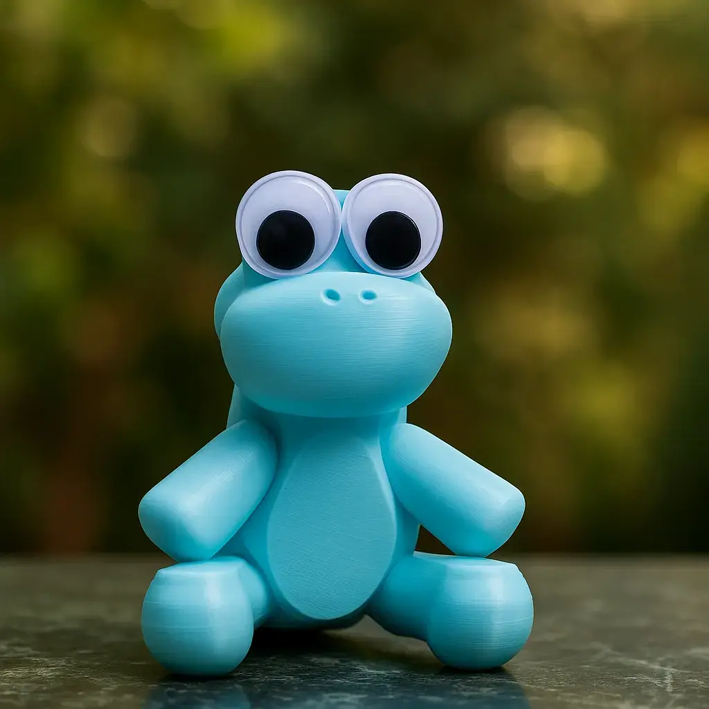 Cartoon Frog on Marble Stand.webp